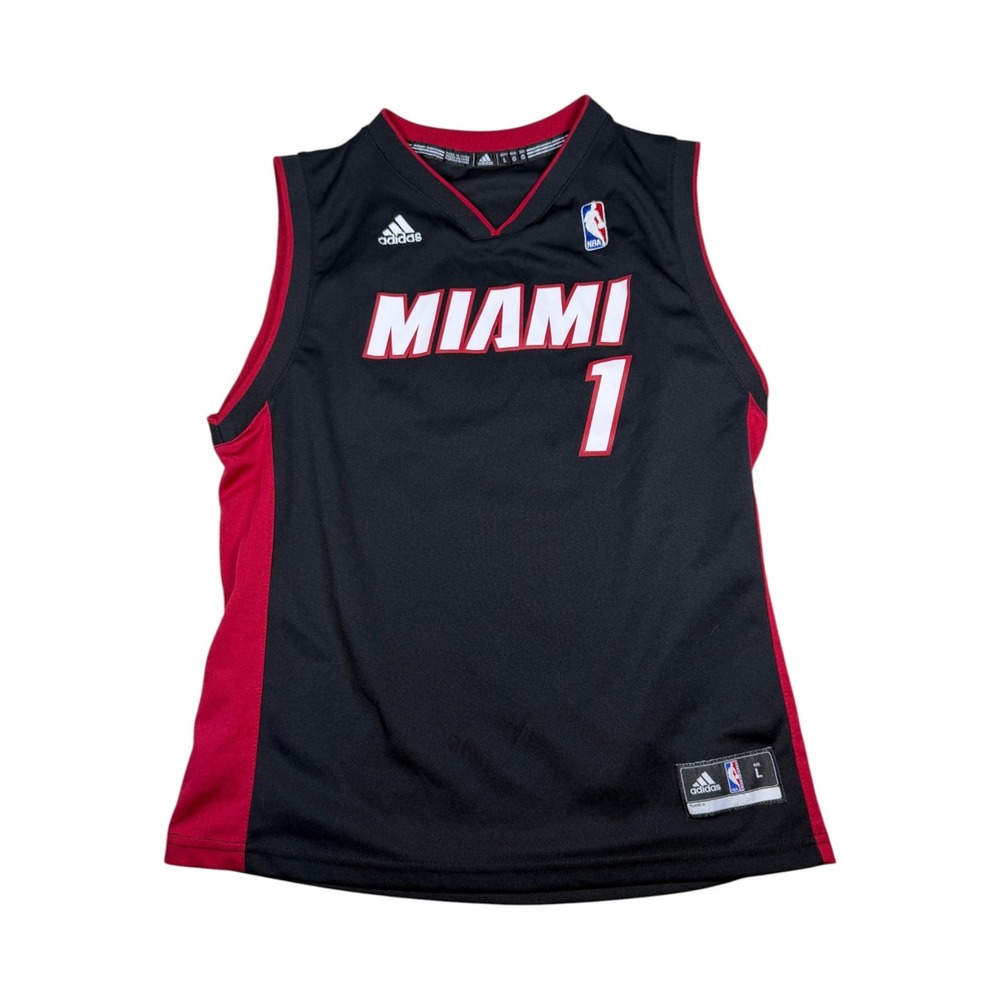 Adidas Miami Heat Chris Bosh 1 NBA Jersey Youth Large Black Red Basketball Shirt